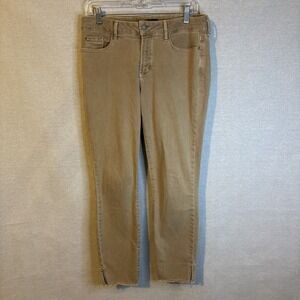 NYDJ Womens Ami Ankle Skinny Jeans Size 8‎ Raw Edge Hem Lift Tuck Beige Stretch